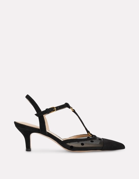 T-Bar Point Heels-Black Mesh Sleek Style Modern Design