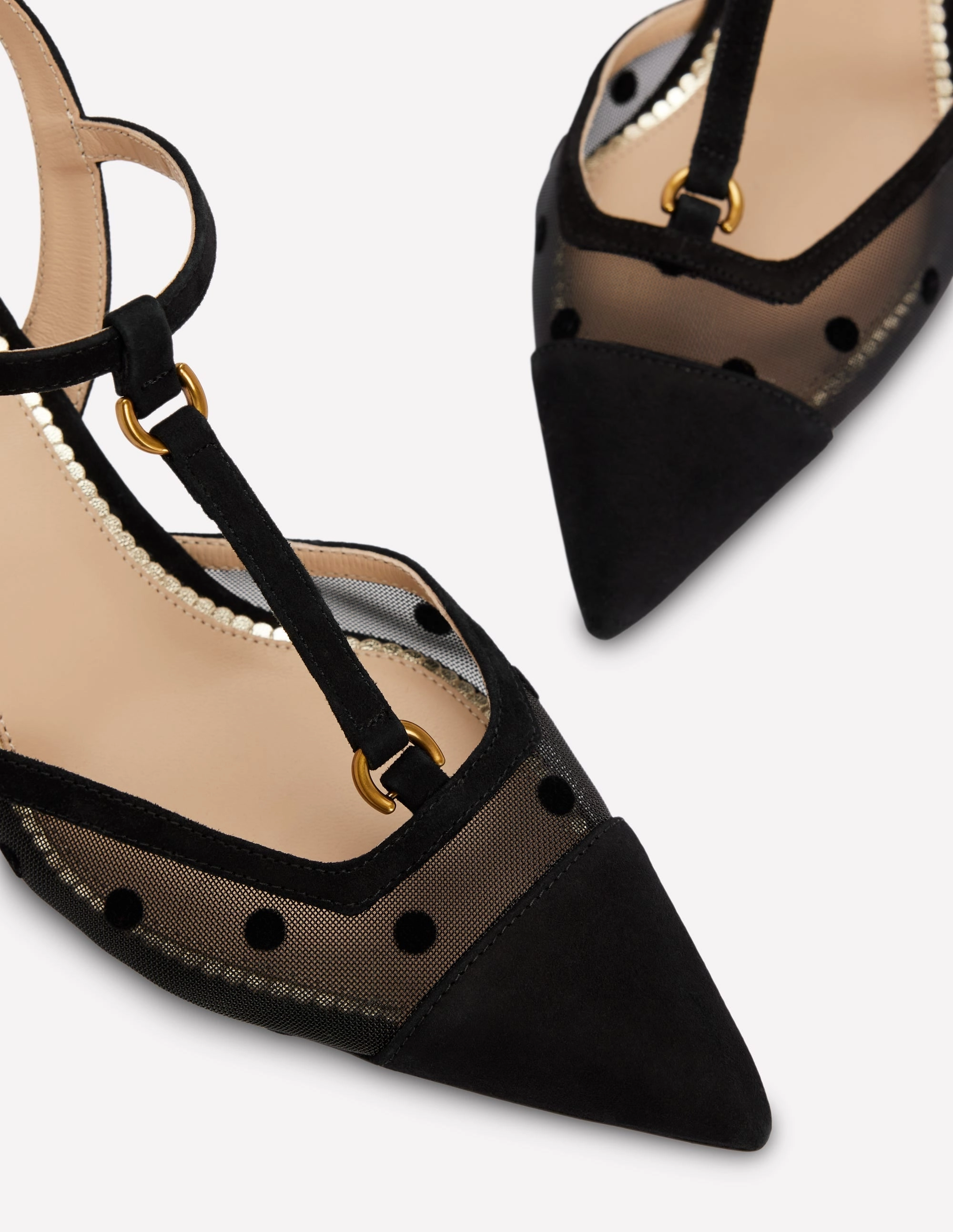 T-Bar Point Heels-Black Mesh Evening Mode Boho Wedding Heels