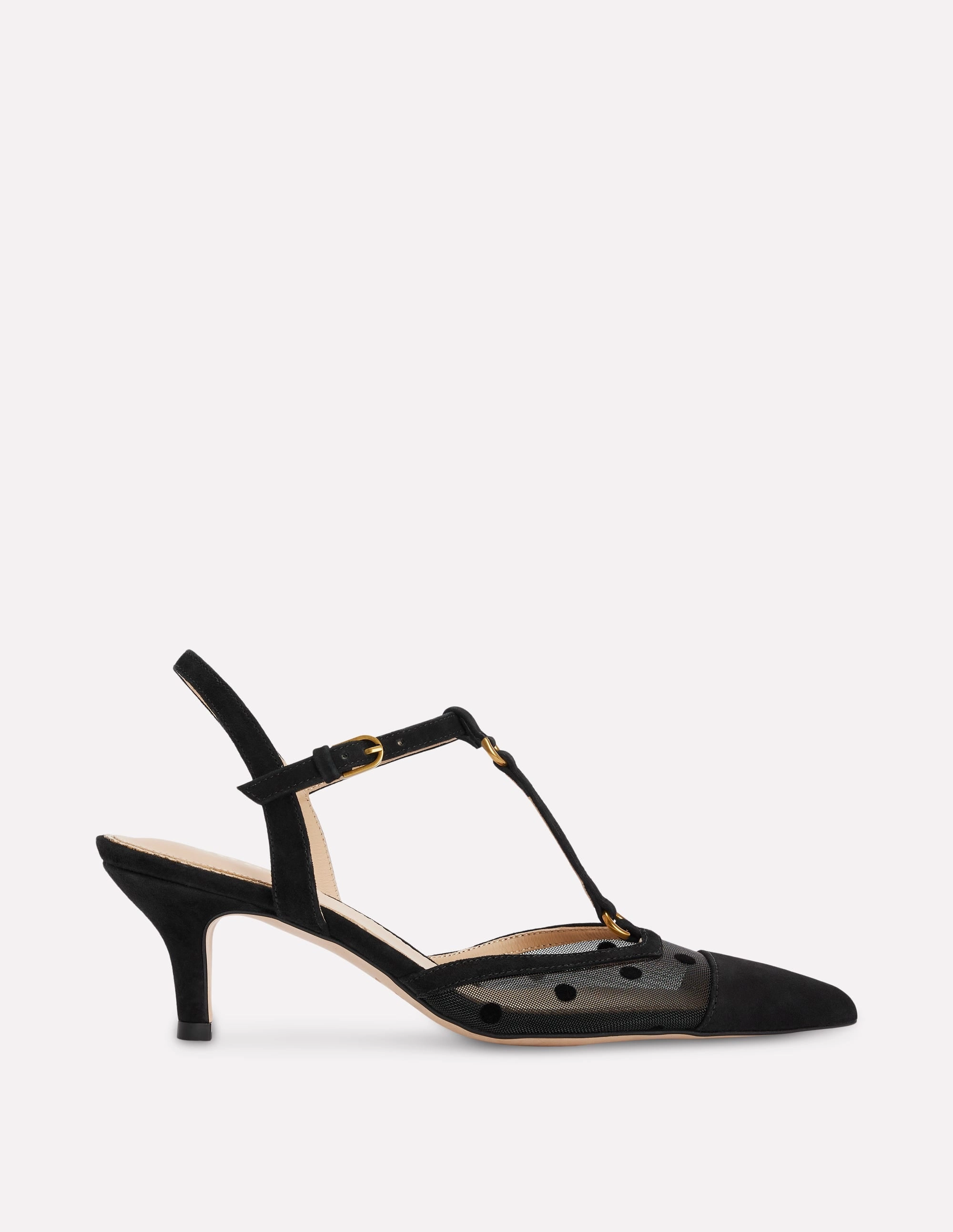 T-Bar Point Heels-Black Mesh Sleek Style Modern Design