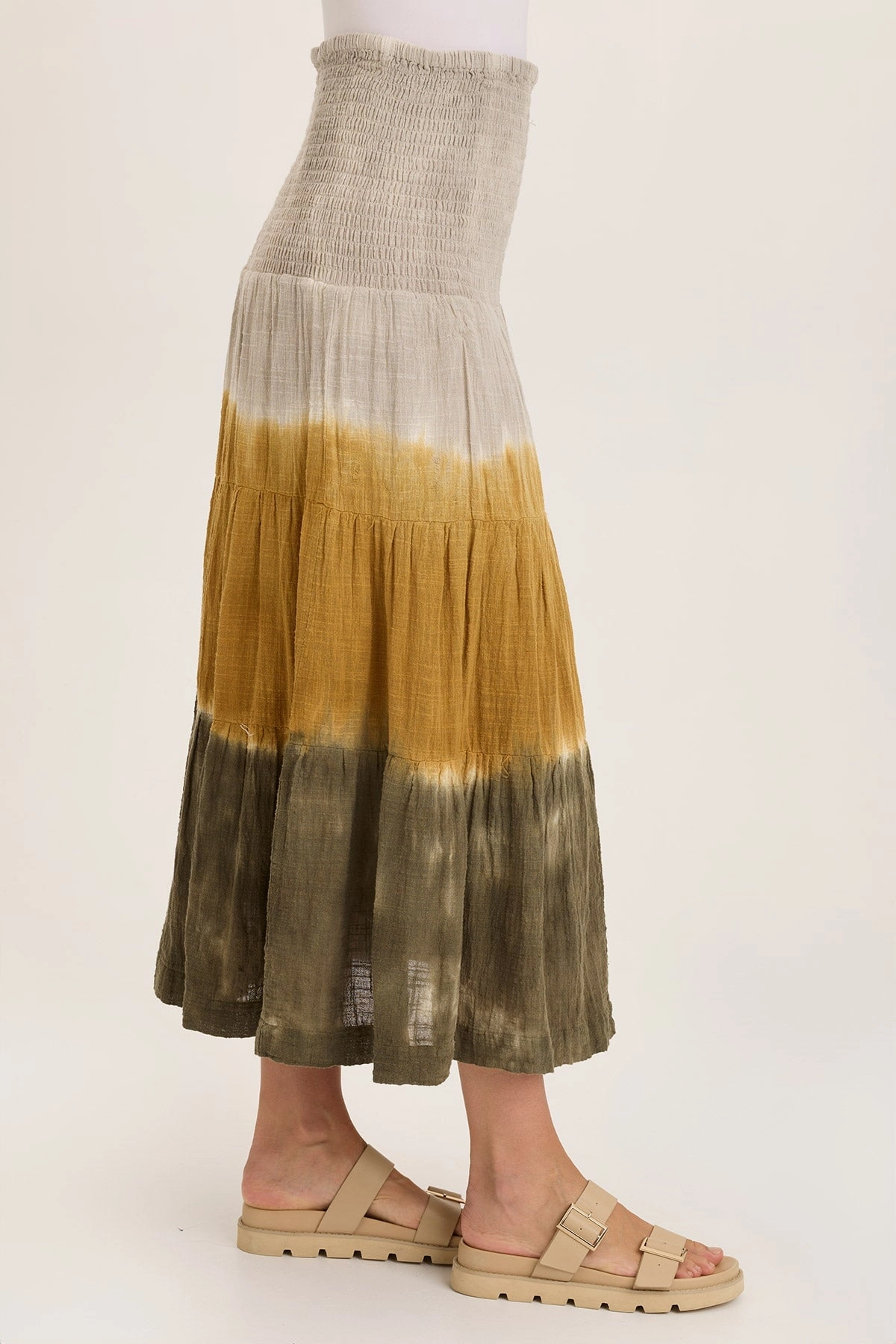 Paigene Gauze Tiered Skirt slim fit Quilted Texture