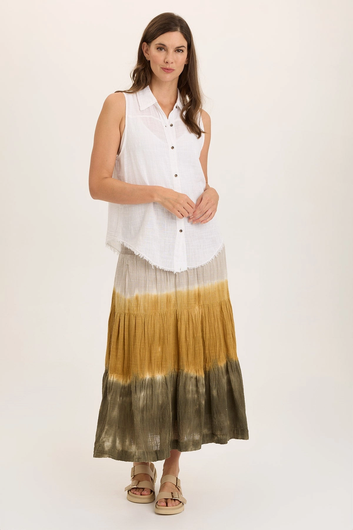 Paigene Gauze Tiered Skirt high contrast Chill Mood