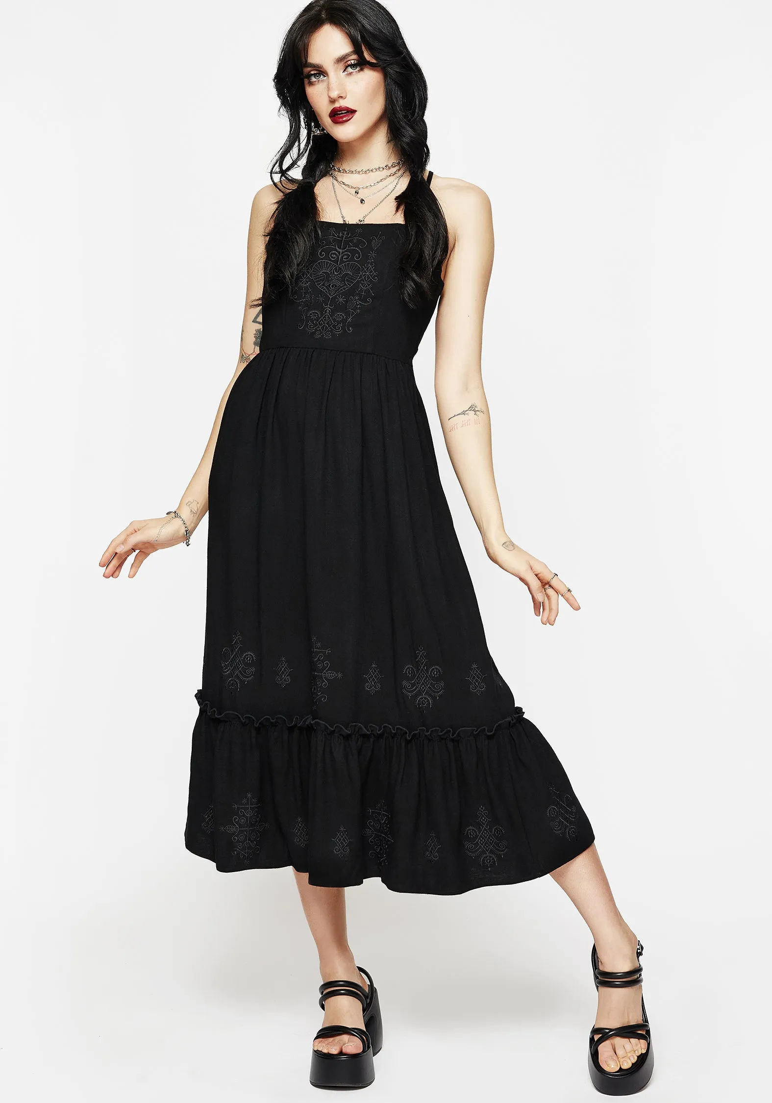 Cordata Embroidered Cami Midi Smock Dress Stretchable