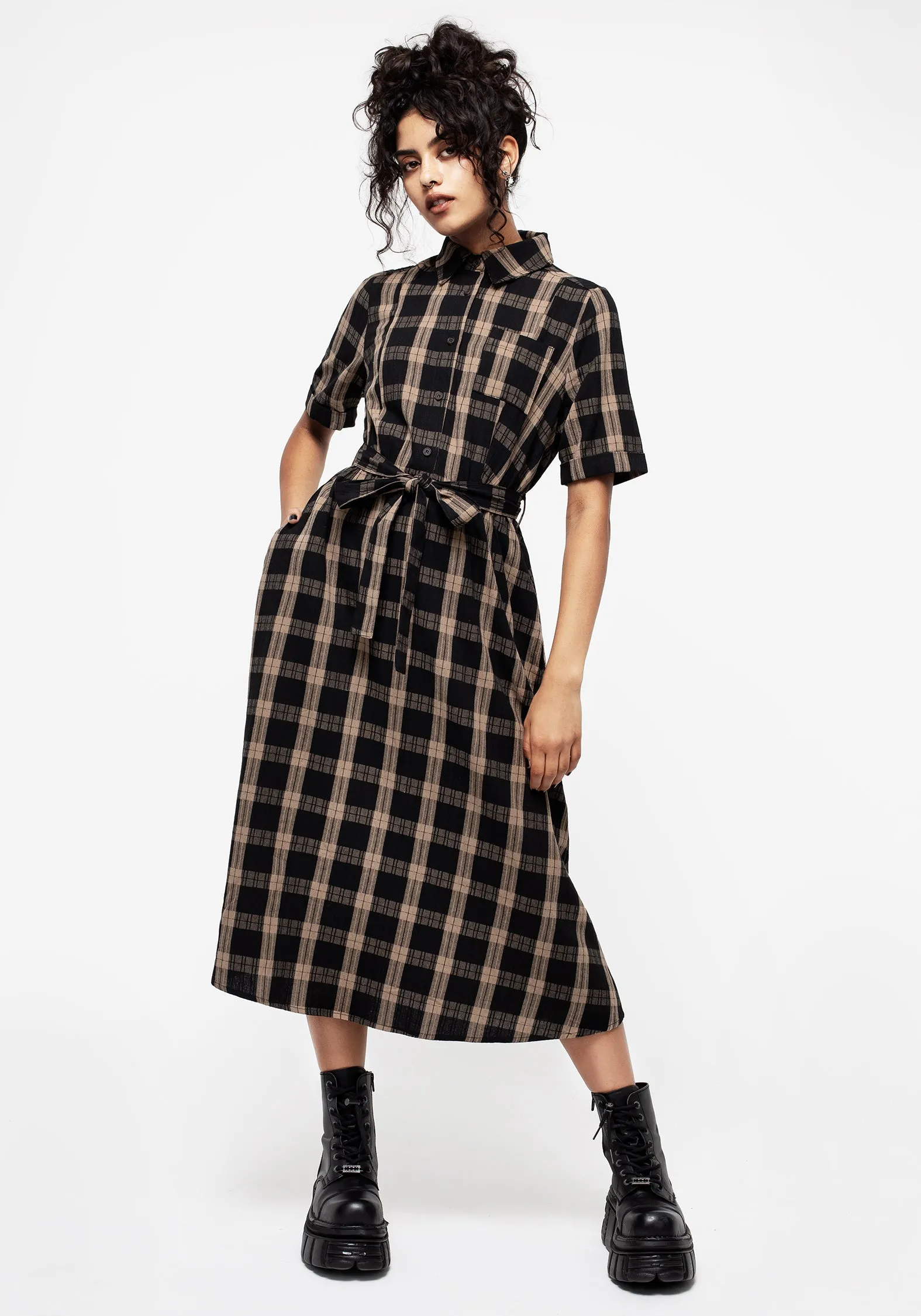 Rogue Check Cotton Midi Shirt Dress Tailored-fit