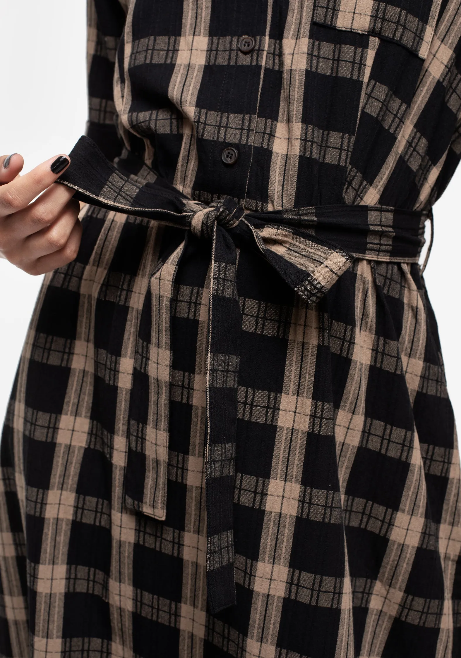 Live Soft Simple Ease Rogue Check Cotton Midi Shirt Dress