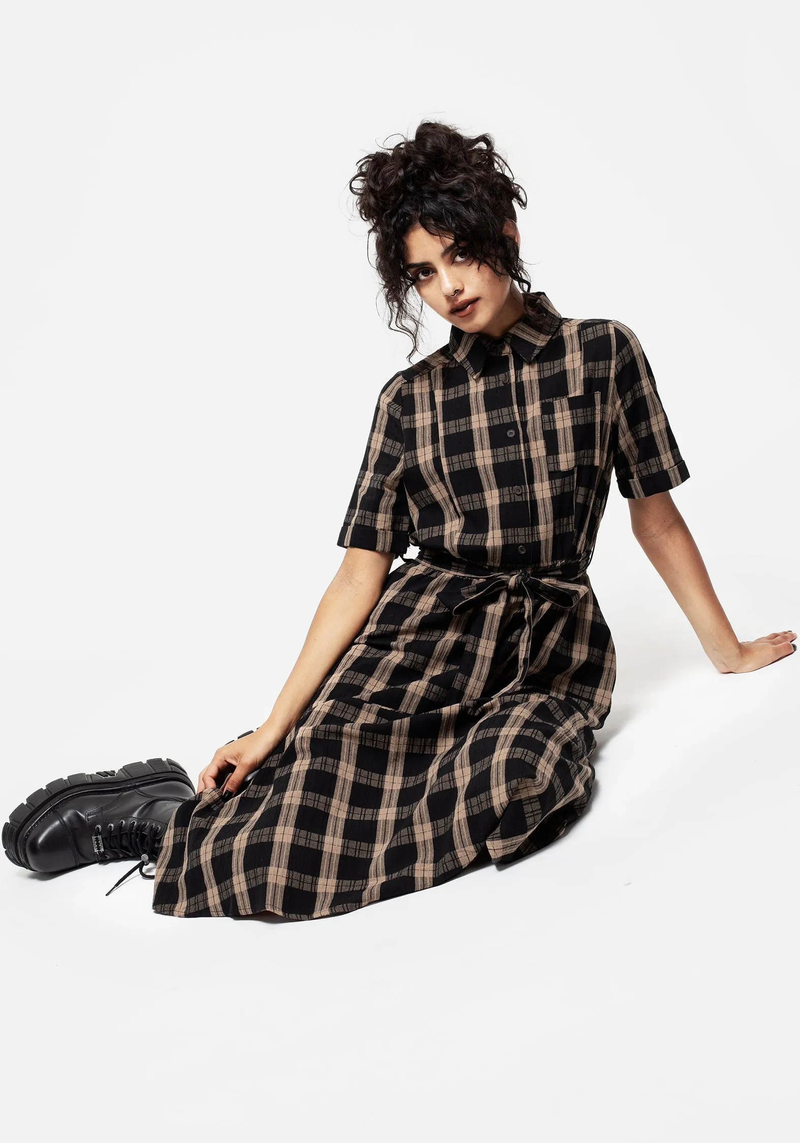 Rogue Check Cotton Midi Shirt Dress Easy Look Smart Glide