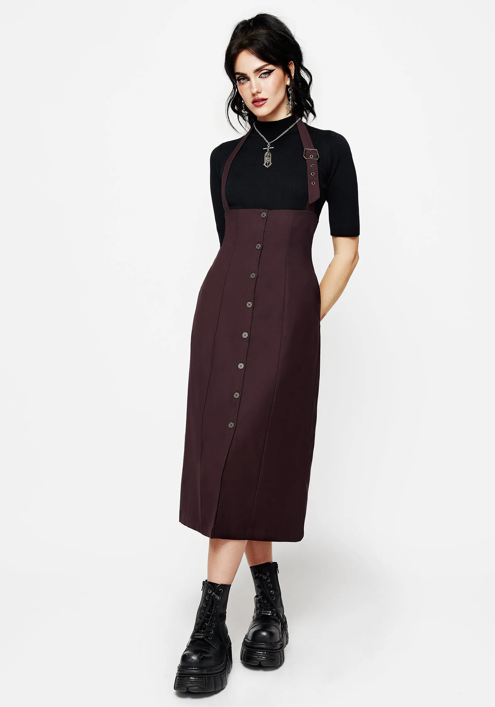 Smooth Tone Day Ready Look New Age Halter Neck Pinafore Midi Dress