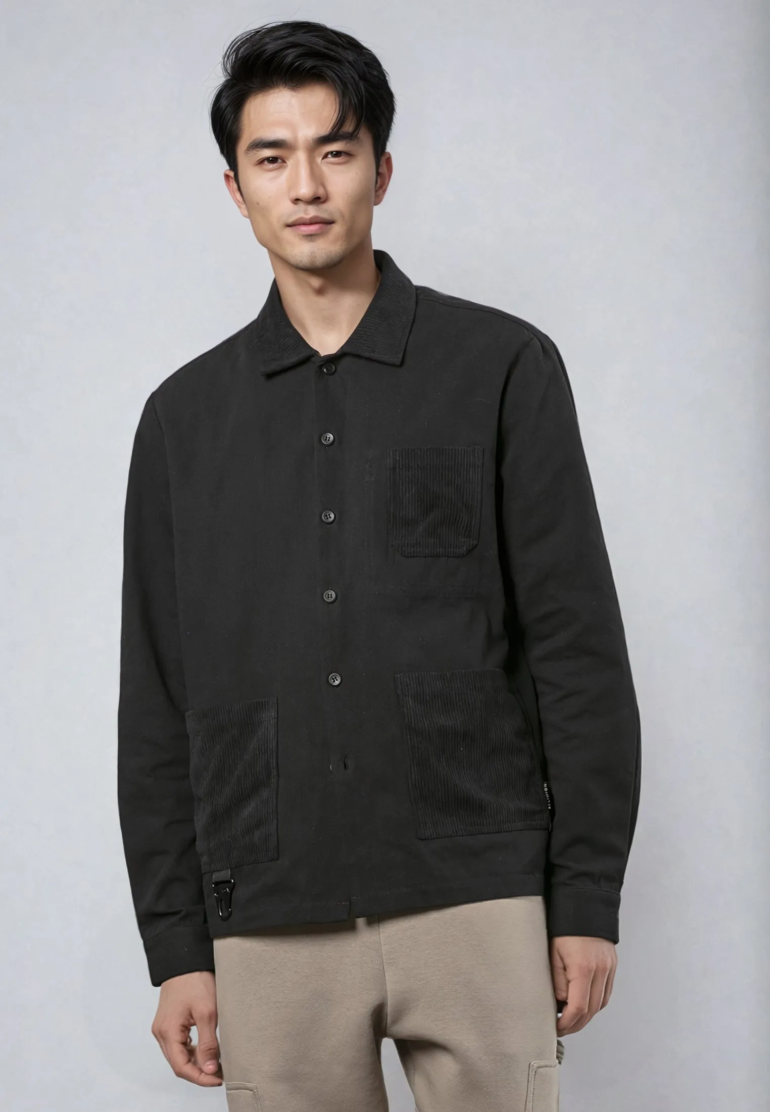 Seamless Shoulder Construction First Date CLIP OVER SHIRT BLACK