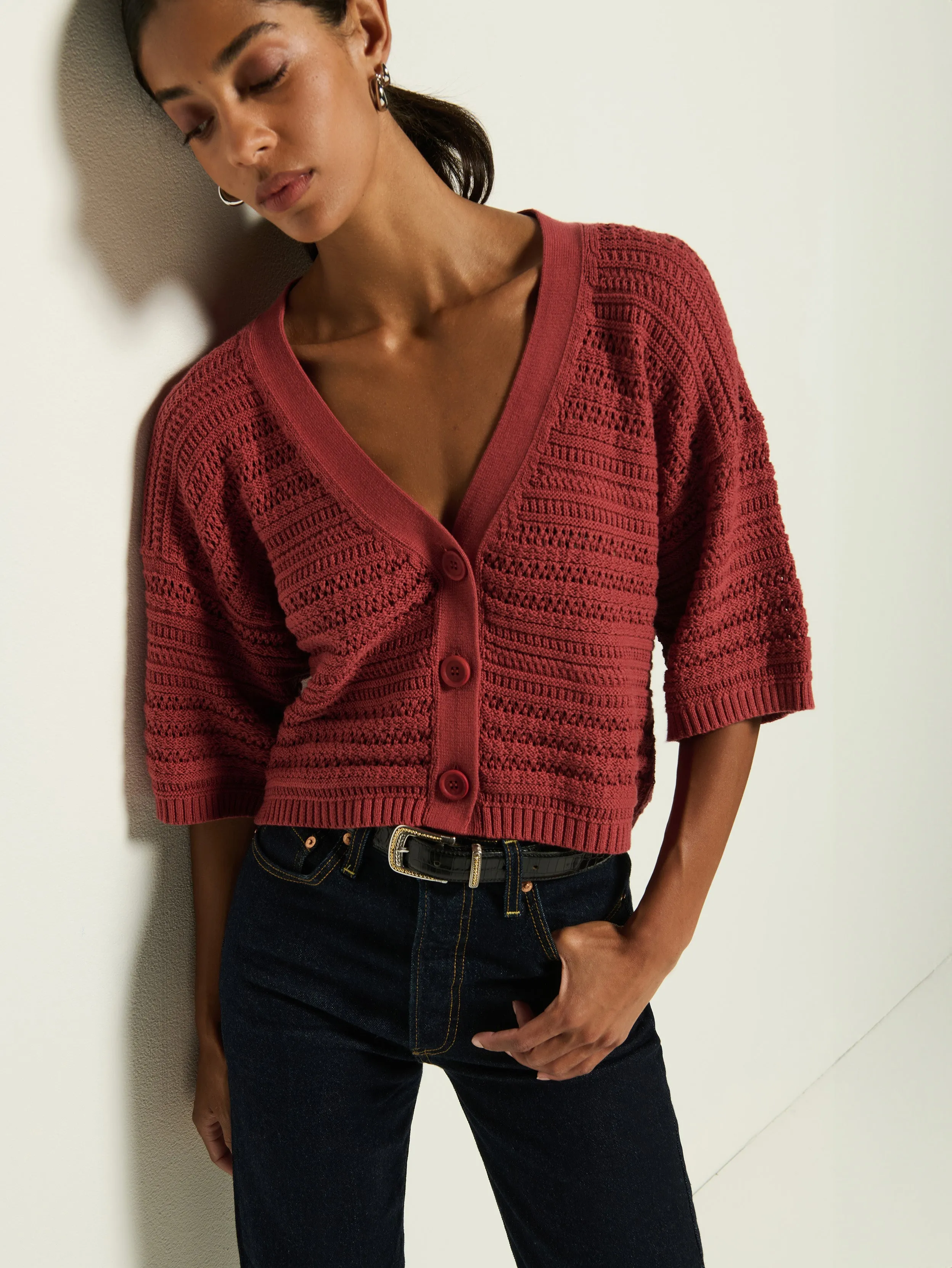 Thermal Lining Comfy Winter Wear Tabby Crochet Cardi