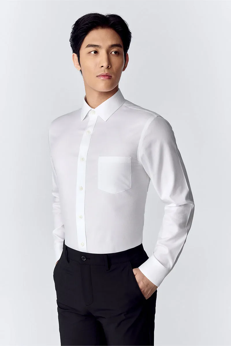 Stretchable Fabric Sustainable Manufacturing Process Wrinkle-Free Pinpoint Oxford Pocket Dress Shirt | White WH001Z