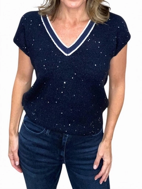 Sequin V-Neck Vest In Navy Snuggle Look