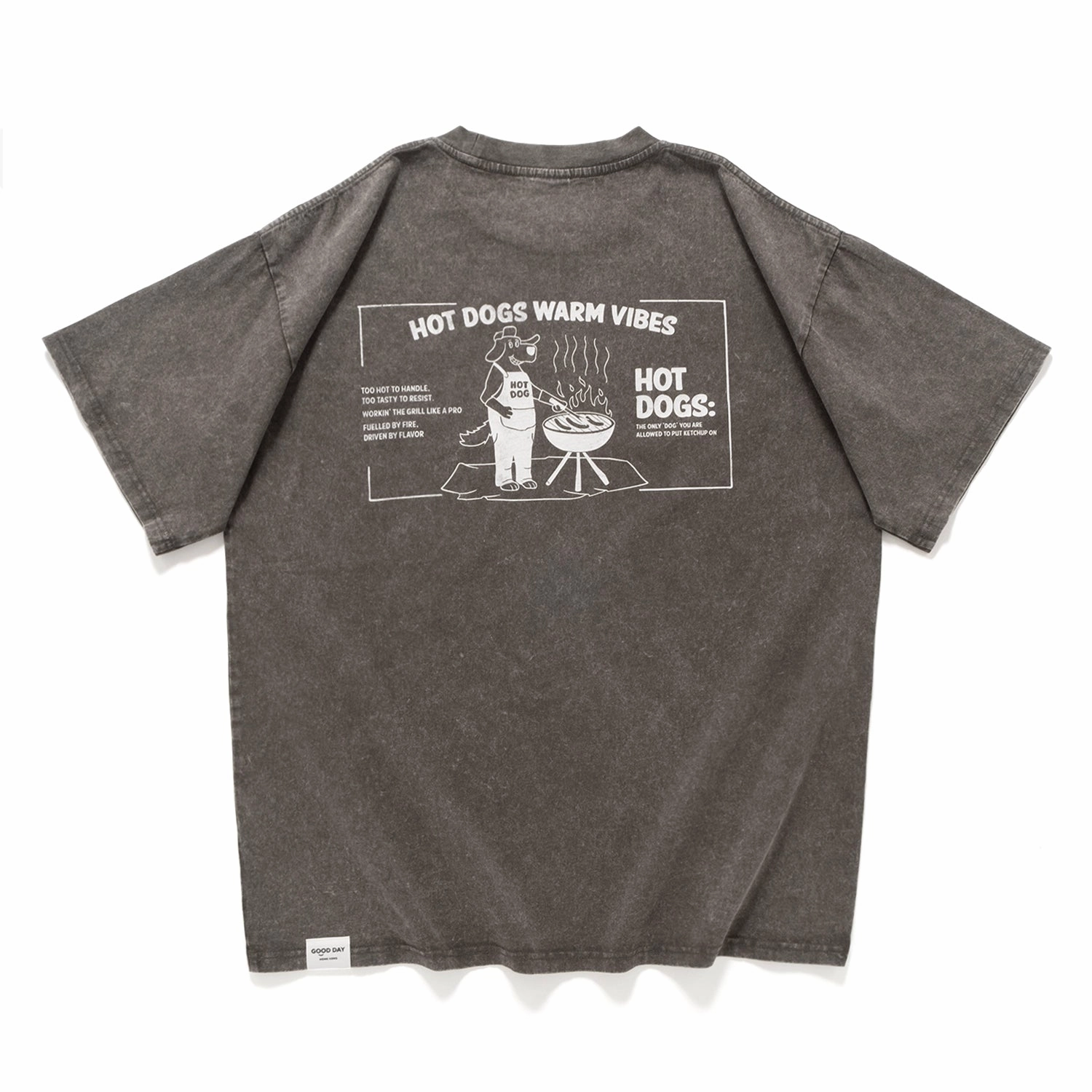 (ZT1646) Grilled Hot Dog Graphic Washed Tee Chilly Day Wear Layered Comfort