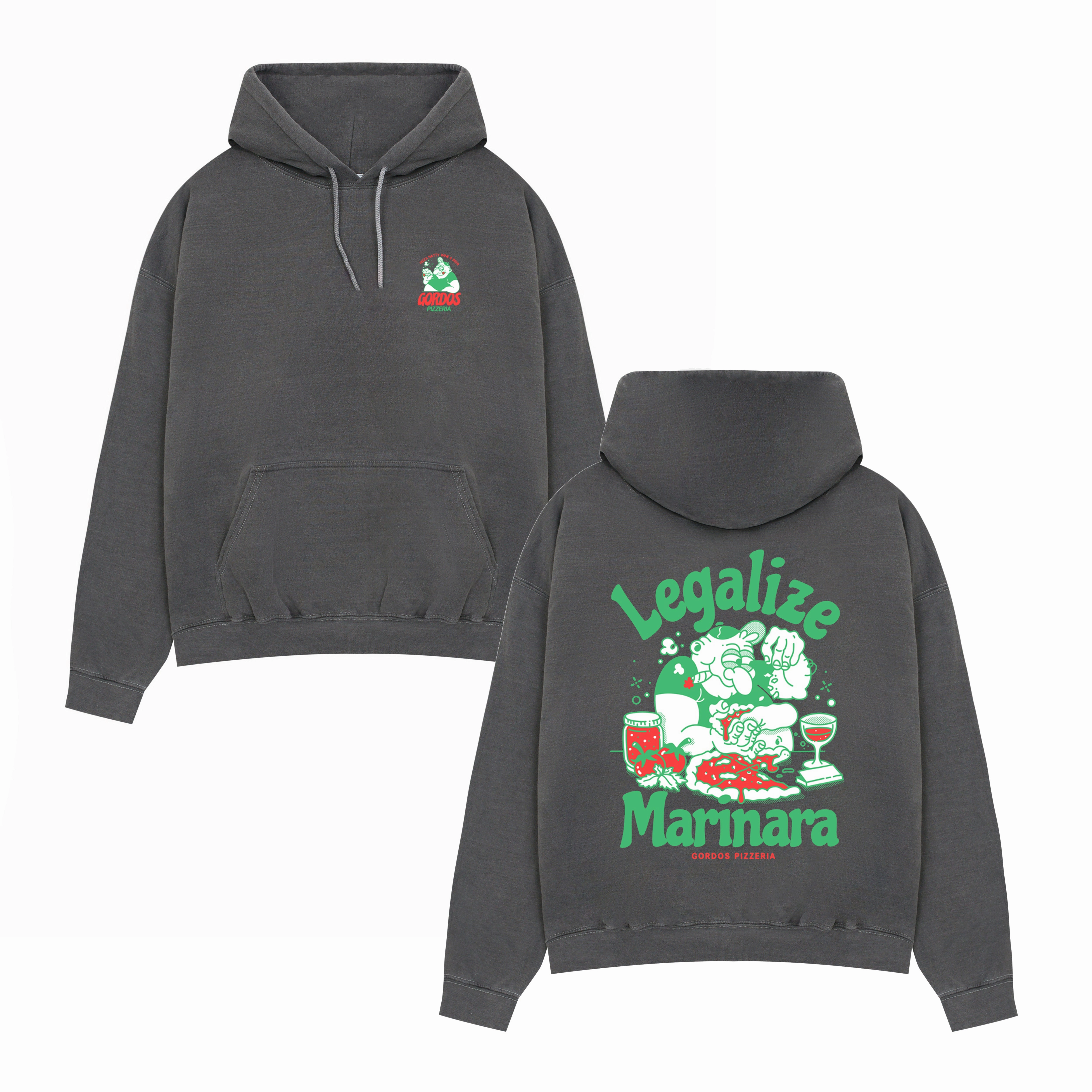 World Famous Gordos 'Legalize Marinara' Washed Hoodie - Black Bohemian style Raw Hem Detail