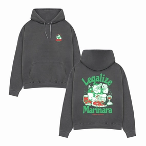World Famous Gordos 'Legalize Marinara' Washed Hoodie - Black Bohemian style Raw Hem Detail