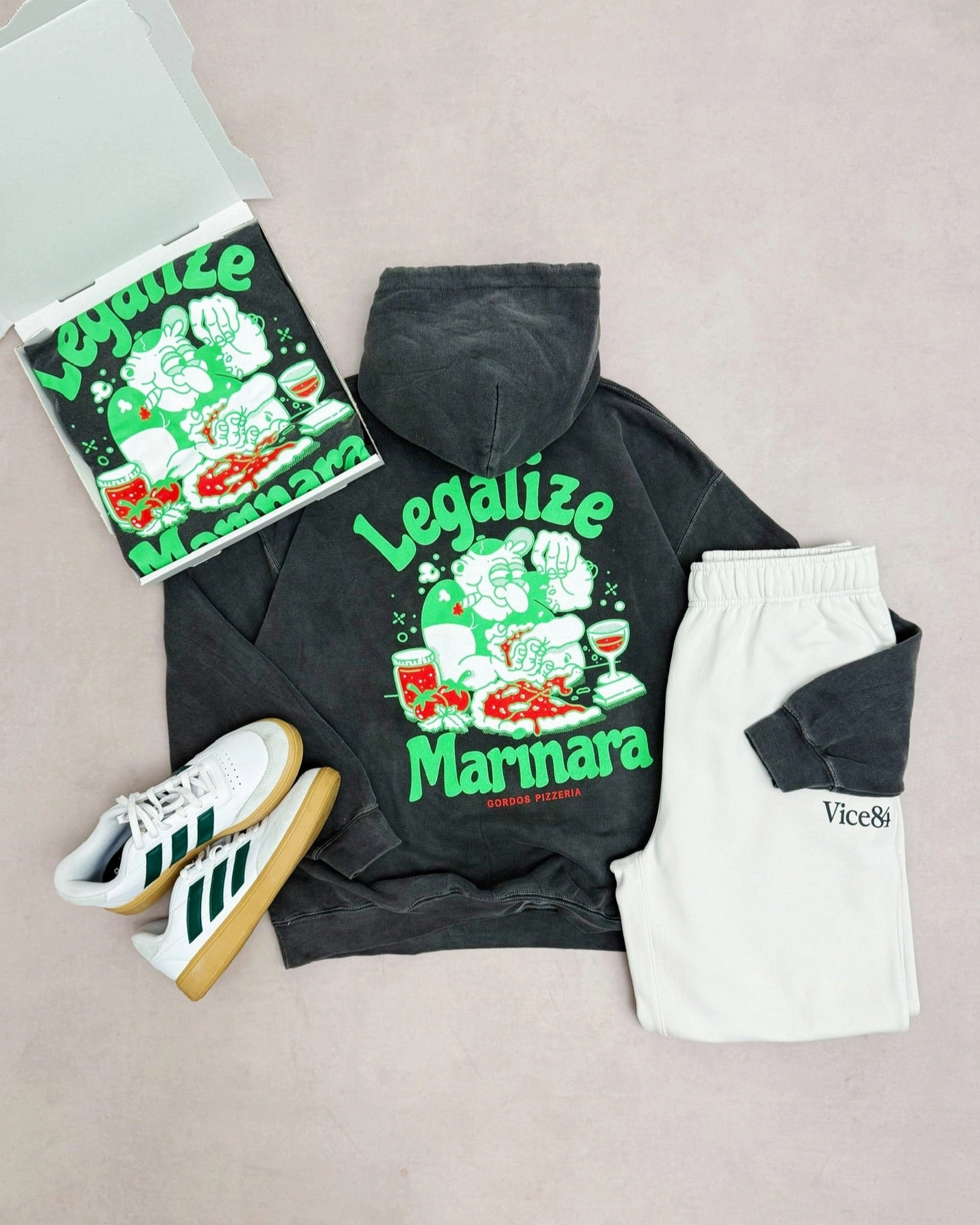 World Famous Gordos 'Legalize Marinara' Washed Hoodie - Black Simple Outfit Taped Shoulder Seams