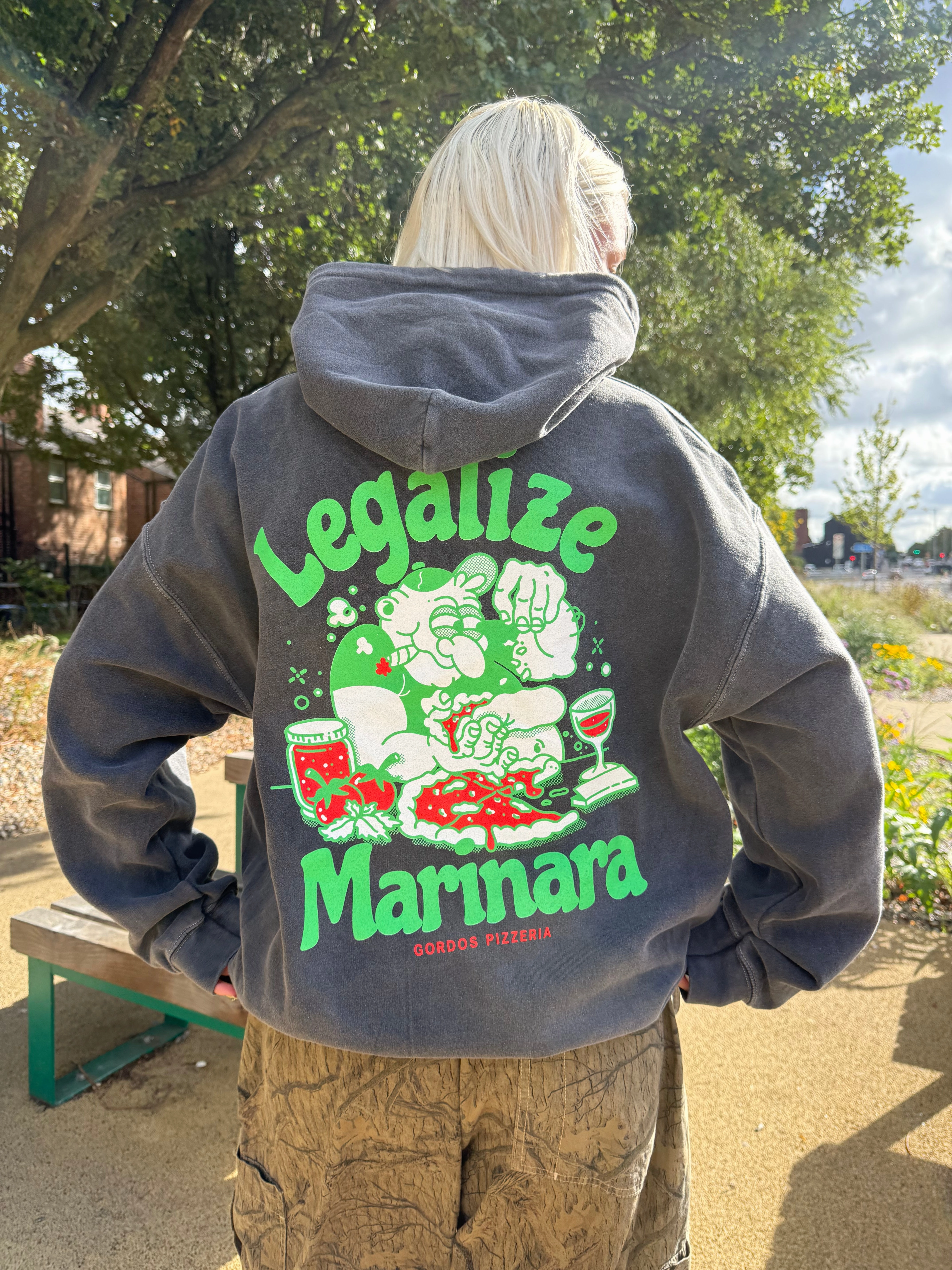 World Famous Gordos 'Legalize Marinara' Washed Hoodie - Black Family gathering wear Customer Favorite