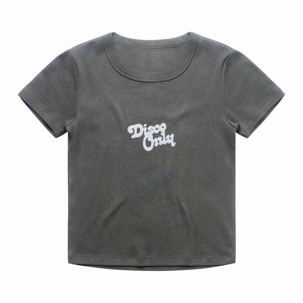 Casual Comfort Fit Disco Only 'Logo' Vintage Washed Baby Tee - Black