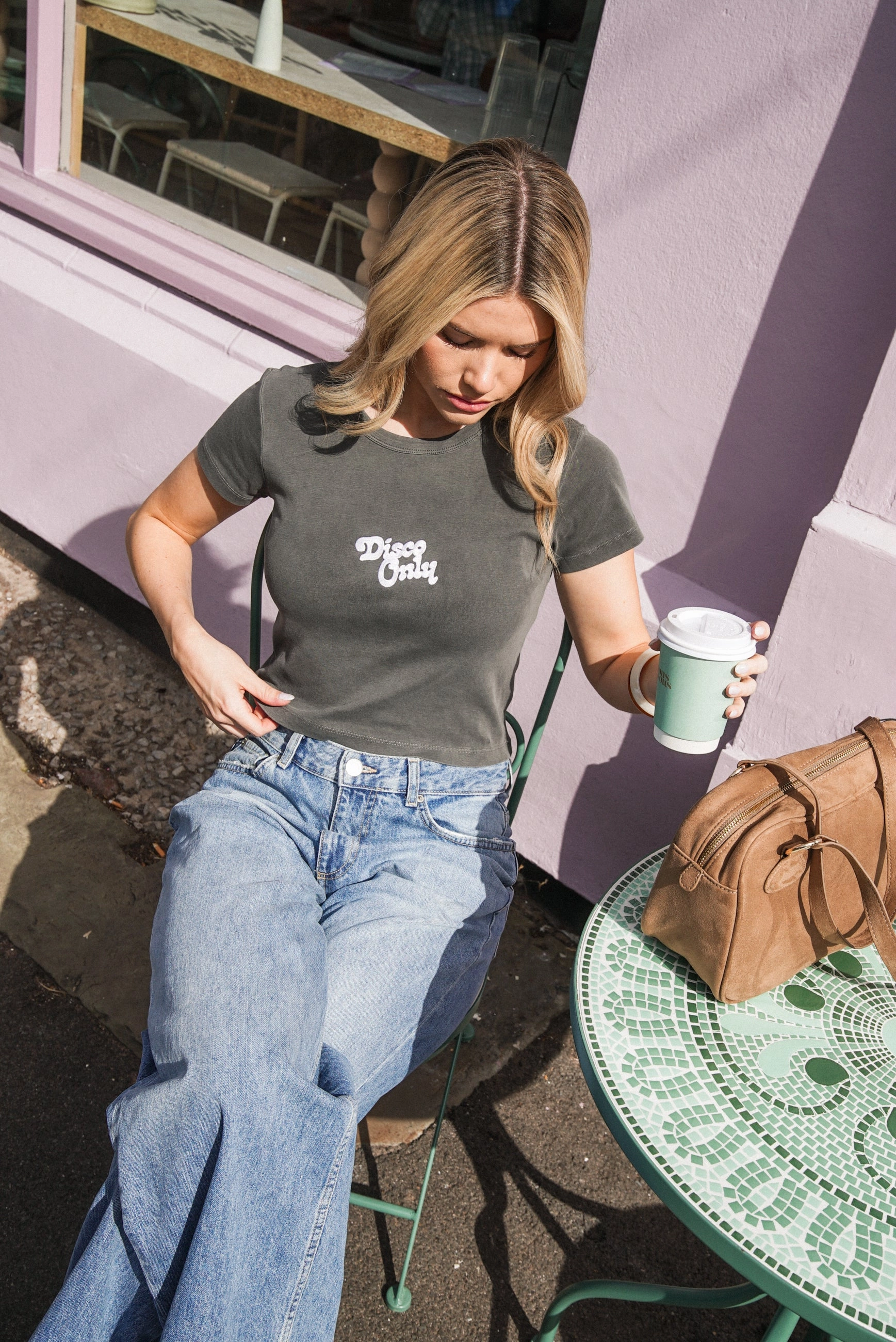 Disco Only 'Logo' Vintage Washed Baby Tee - Black Modern Simplicity