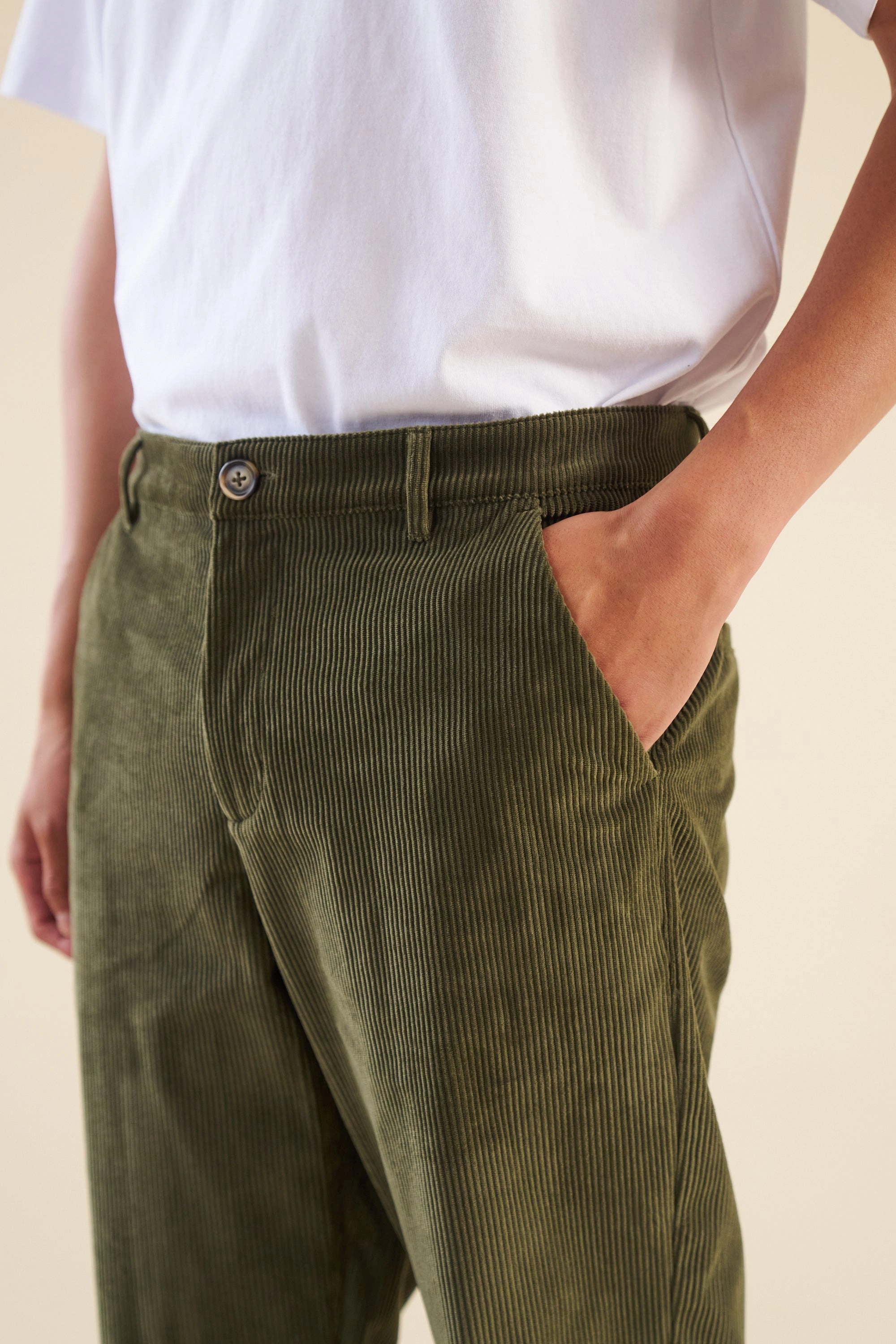 bound Army Green Corduroy Trousers PermeableCloth Seasonal Basic