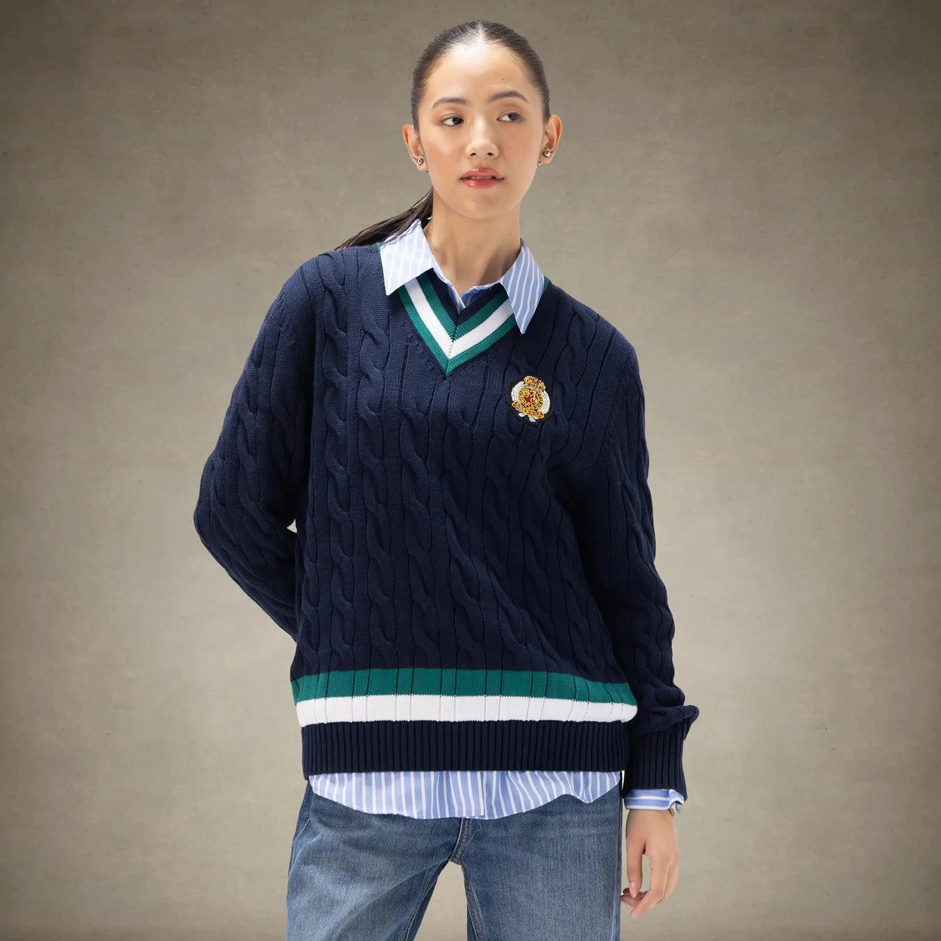 Women's Cable Knit Cricket Sweater Eco Conscious Manufacturing Cozy Thermal
