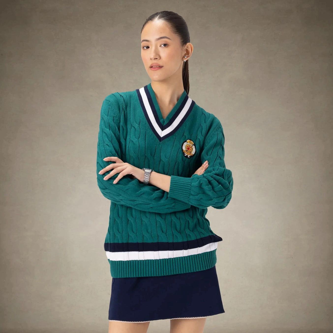 Women's Cable Knit Cricket Sweater High Twist Yarn Structure