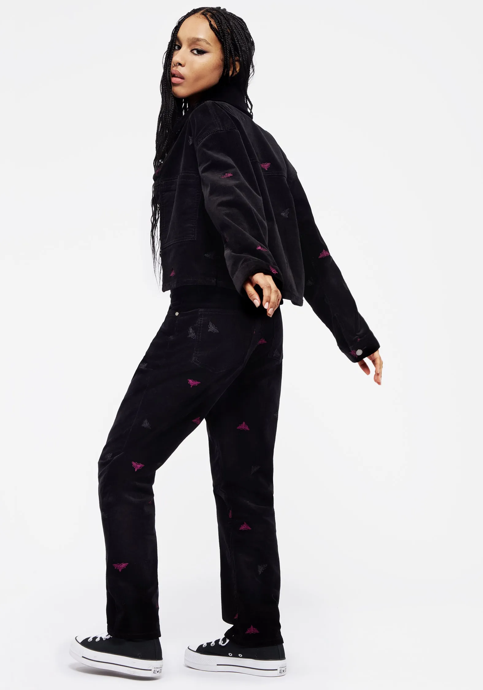 Styx Moth Embroidered Cord Shacket Weather Ready Luxury Appeal