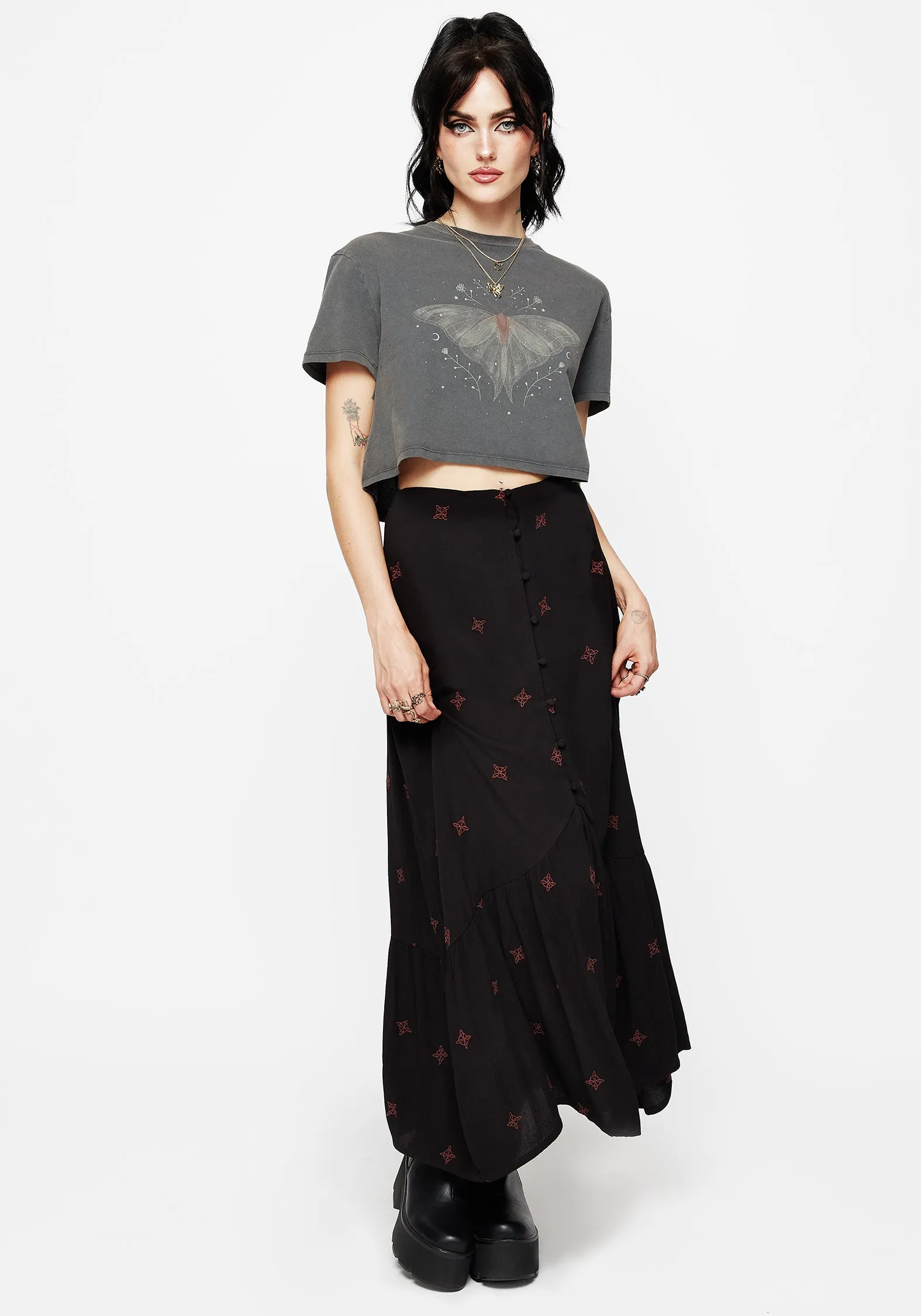 Sublime Witches Knot Embroidered Button Down Midaxi Skirt Family Celebration Luxury Feel