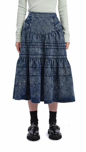 Stone-Washed Studded Denim Skirt Light Touch