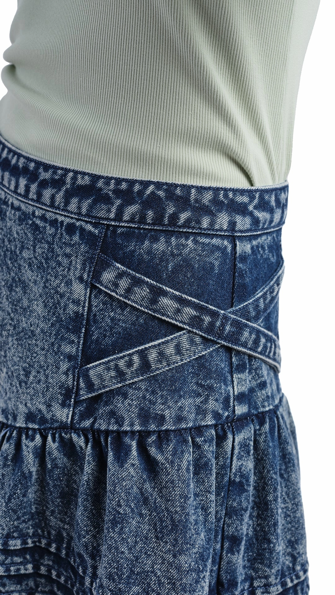 Stone-Washed Studded Denim Skirt A Line Cut