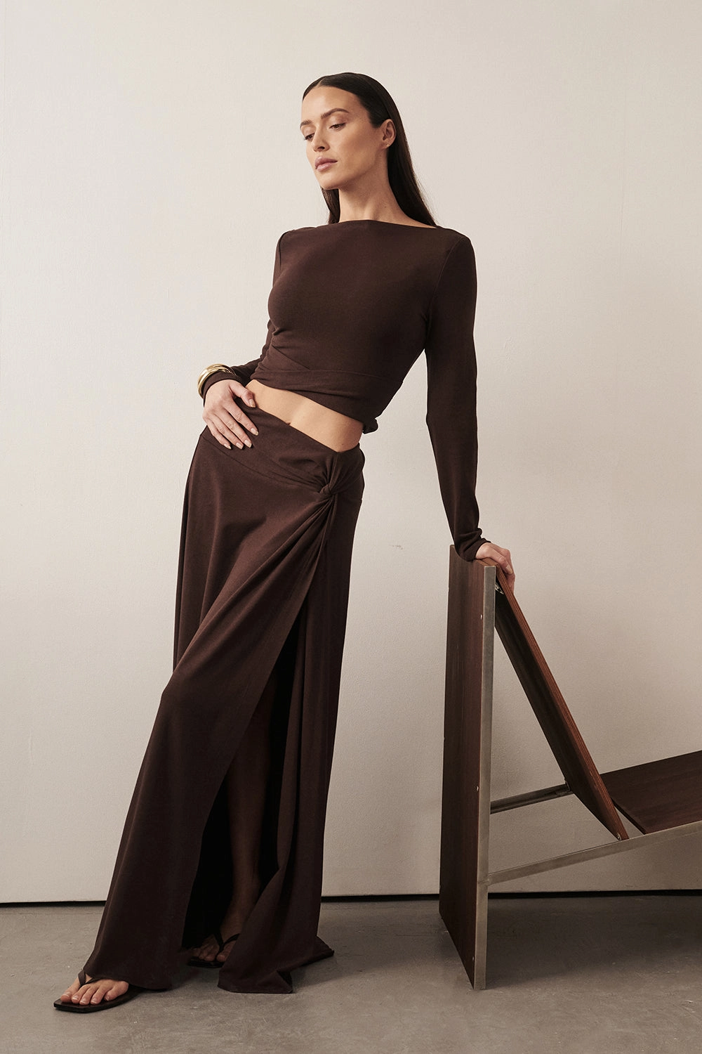 HADLEY CHOC TWIST MIDI SKIRT Tiered Design