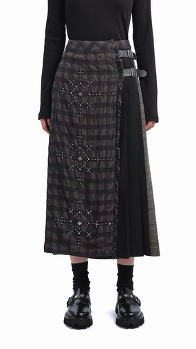 Inverted Pleats Style Layering Checker Studs Hostess Skirt