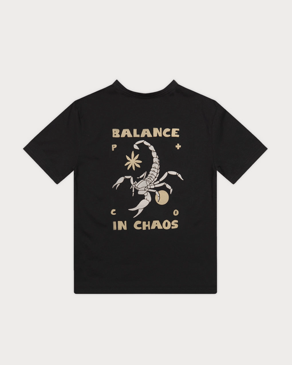 Balance In Chaos T-Shirt - Heavy Washed Black Floral Print Elegant and Relaxed