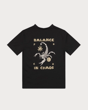 Balance In Chaos T-Shirt - Heavy Washed Black Floral Print Elegant and Relaxed