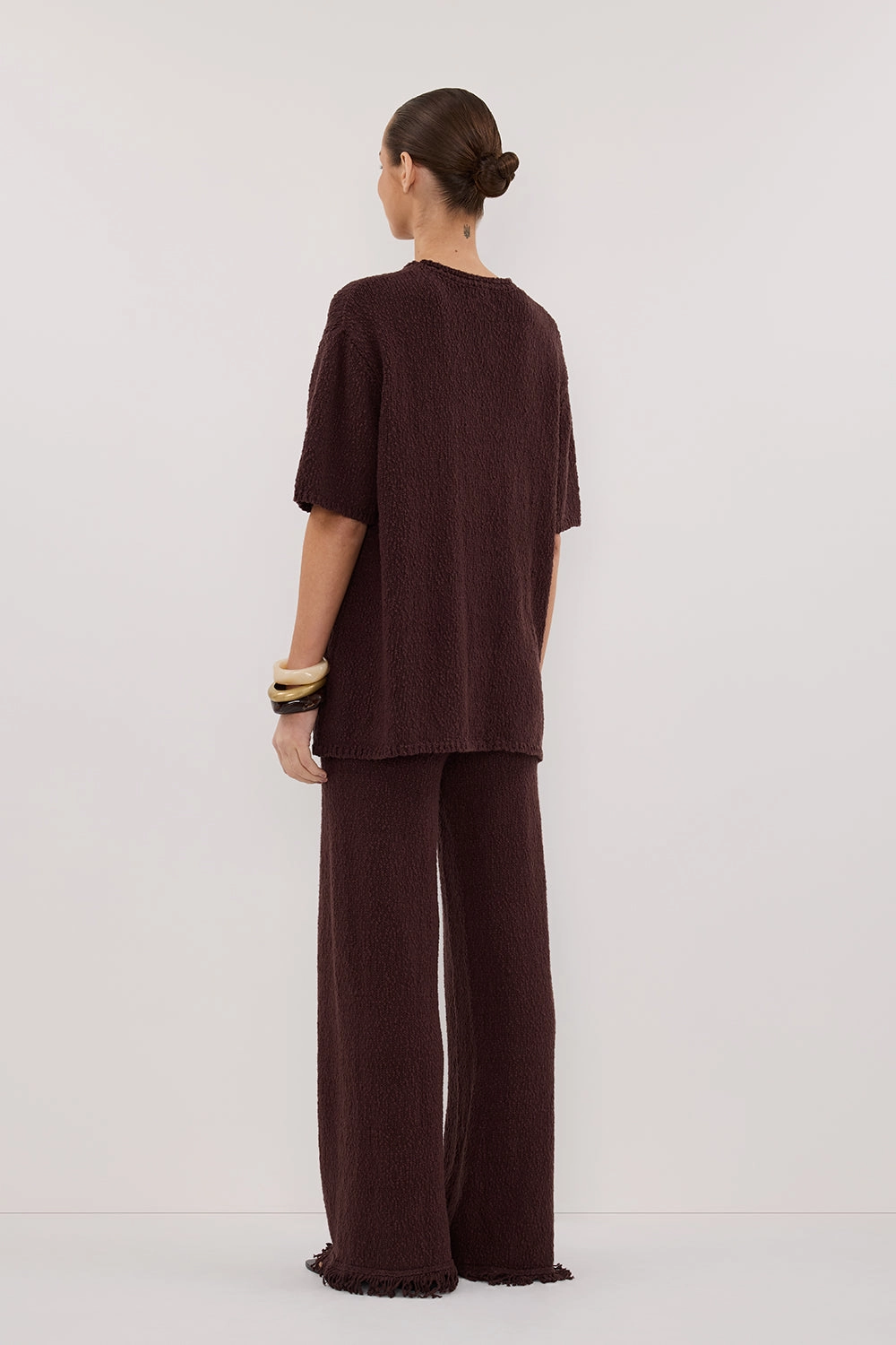 Anti Pilling Fabric Organic Cotton Blend SUE CHOC FRINGE KNIT PANT