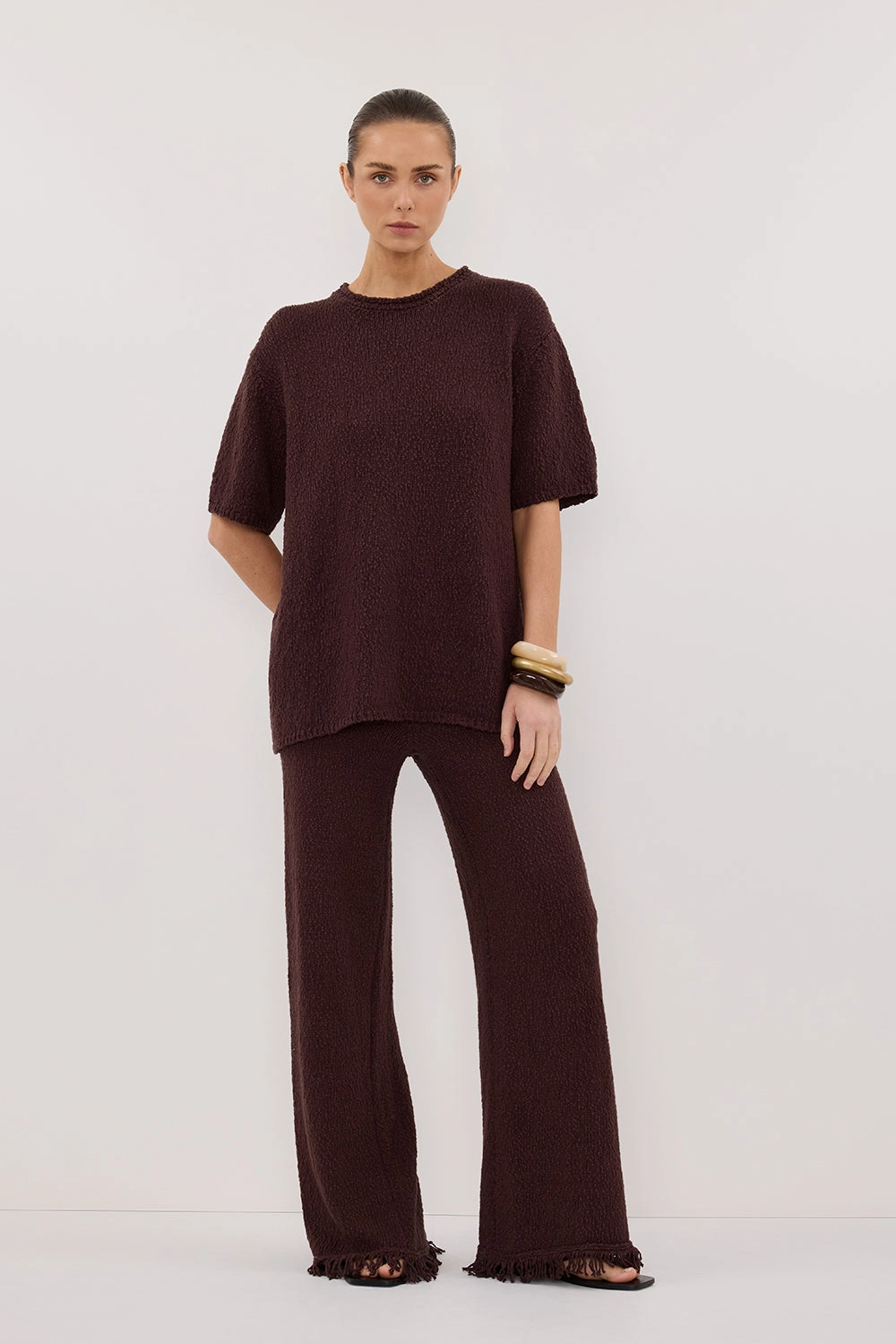 Form Fitting SUE CHOC FRINGE KNIT PANT