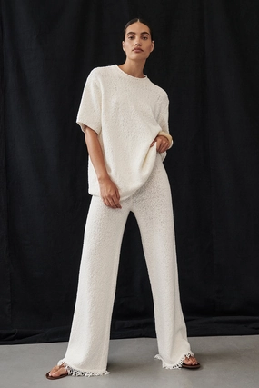 Durable Utility FrictionResistantEdging SUE OFF WHITE FRINGE KNIT PANT