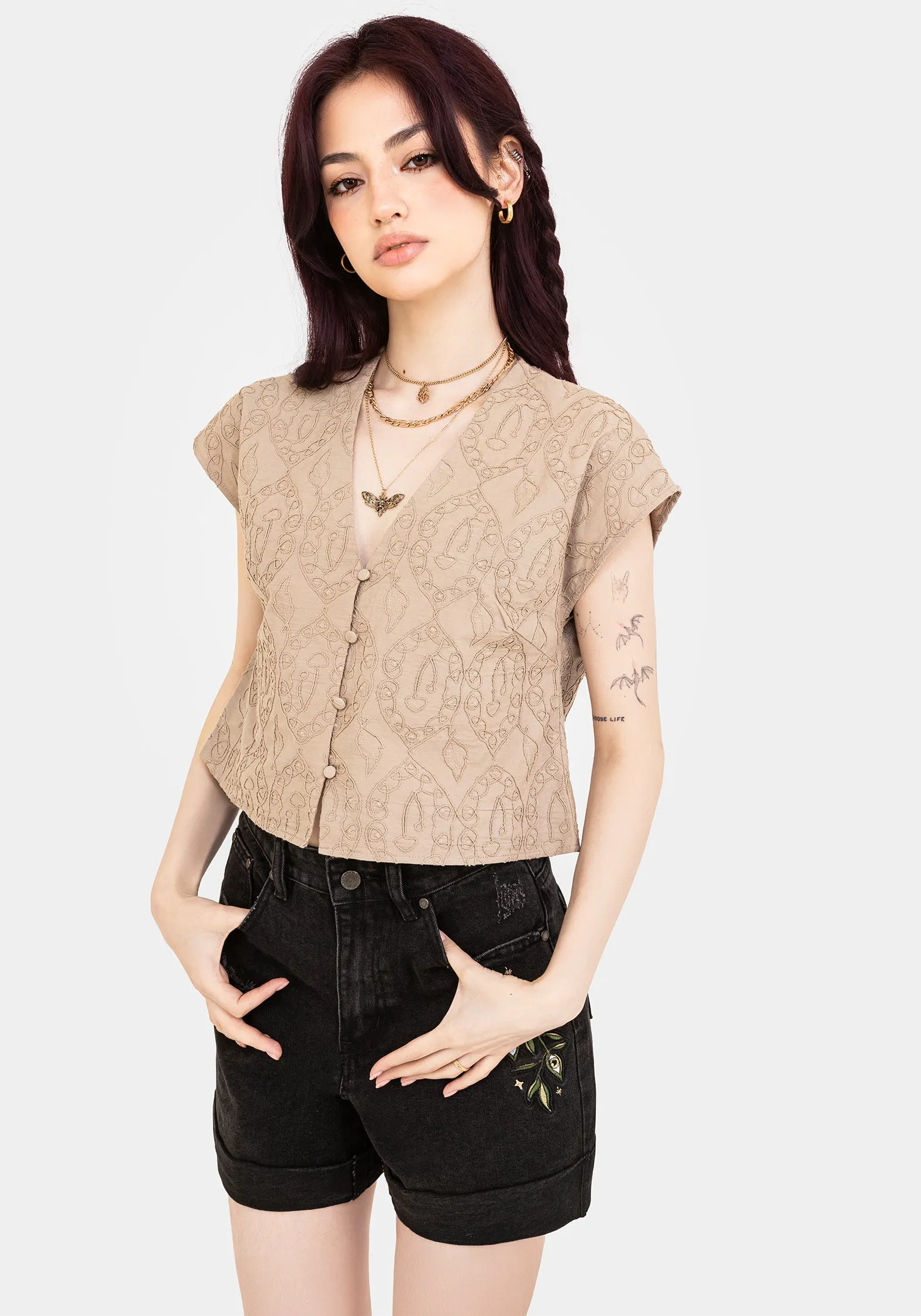 Ruffle Edge Suma Cotton Textured Blouse