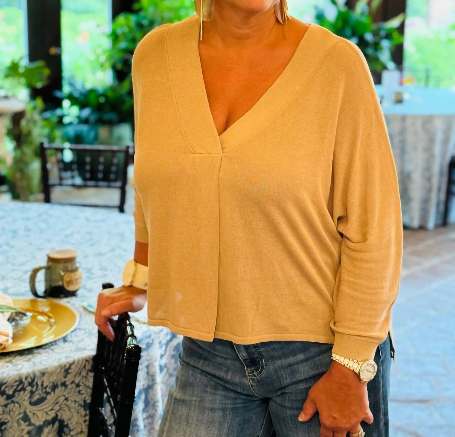 Double Layered Collar Layered Knit Style Summer Breeze Flowy Sweater In Cappuccino