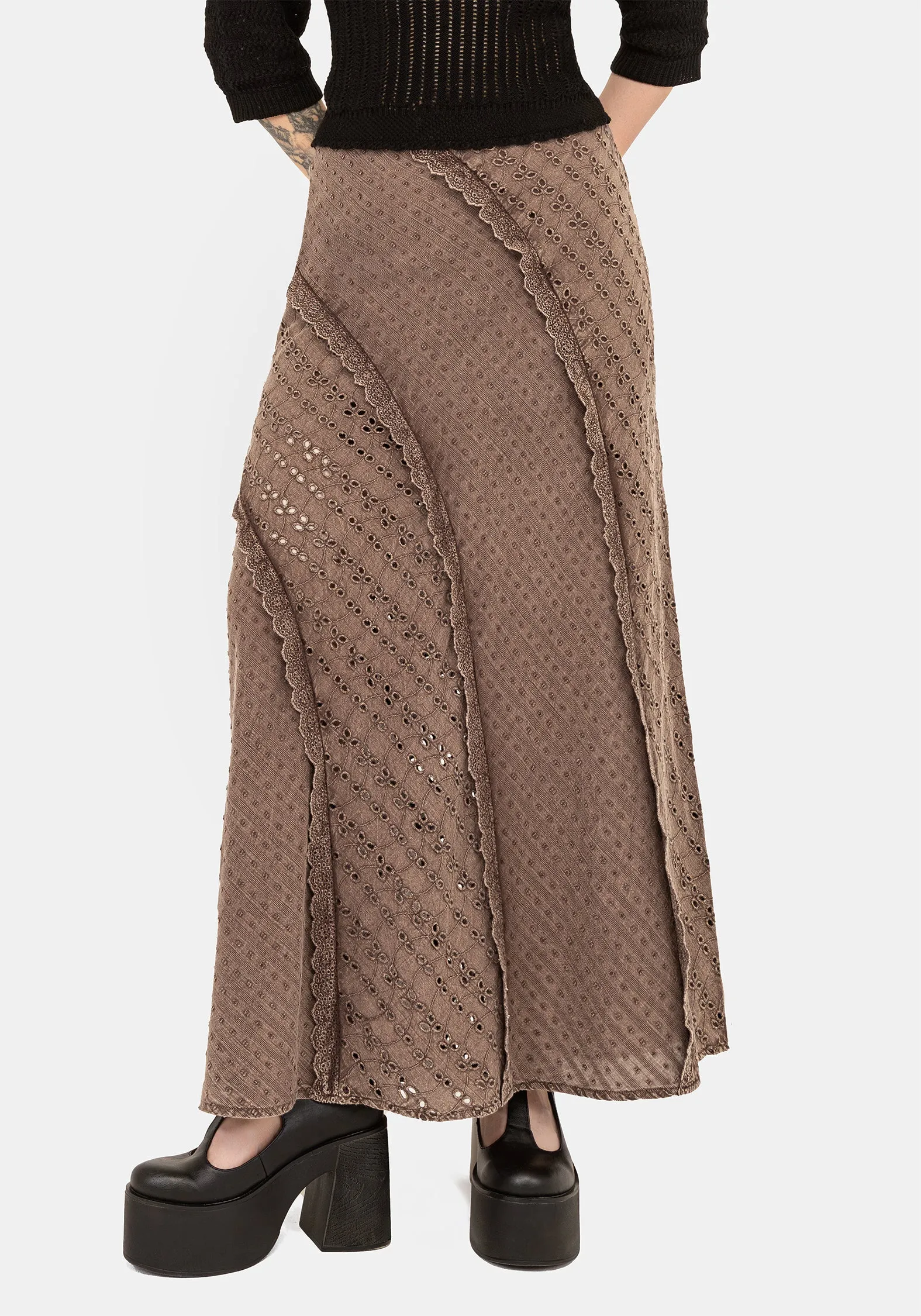 Summerisle Cotton Broderie Detail Midaxi Skirt Effortless Wear