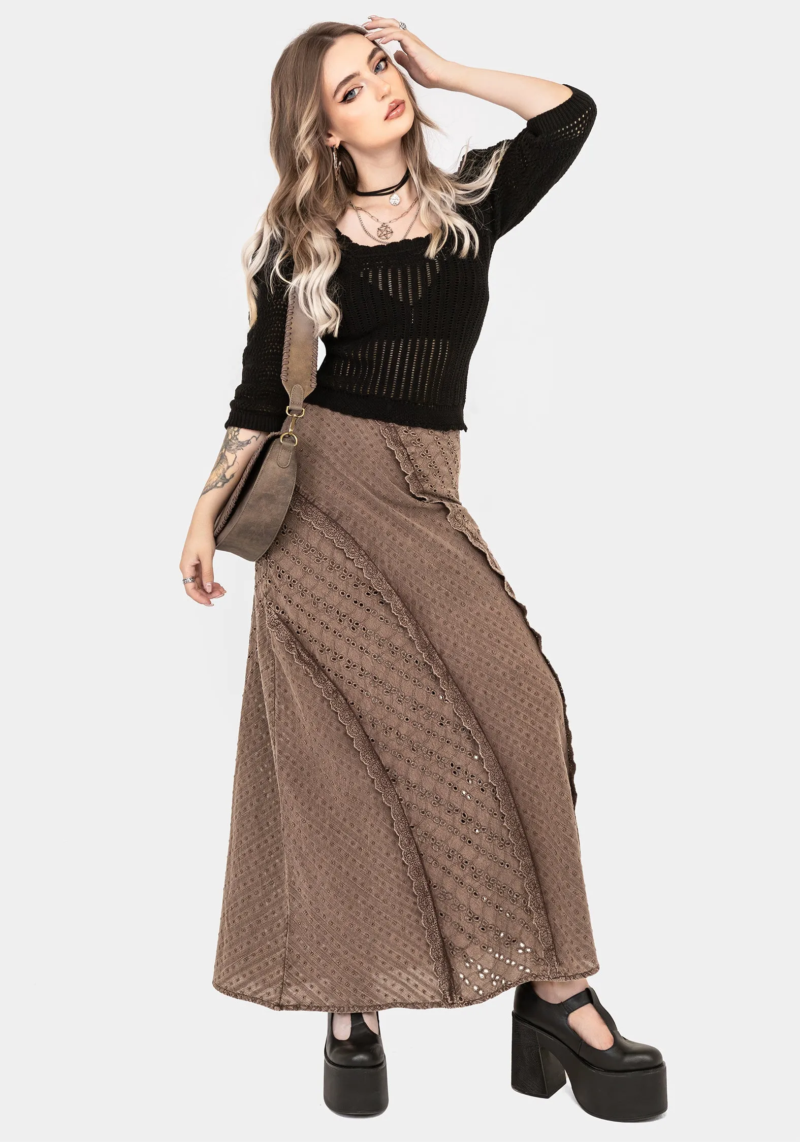 Tiered Layers Summerisle Cotton Broderie Detail Midaxi Skirt