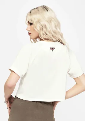 Comfortable Layer SweatAbsorbent Sunne Moth Embroidered Boxy Crop Cotton Tee