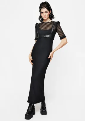 Mourning Ruffle Detail Mesh Short Sleeve Maxi Dress Vibrant color Versatile Design