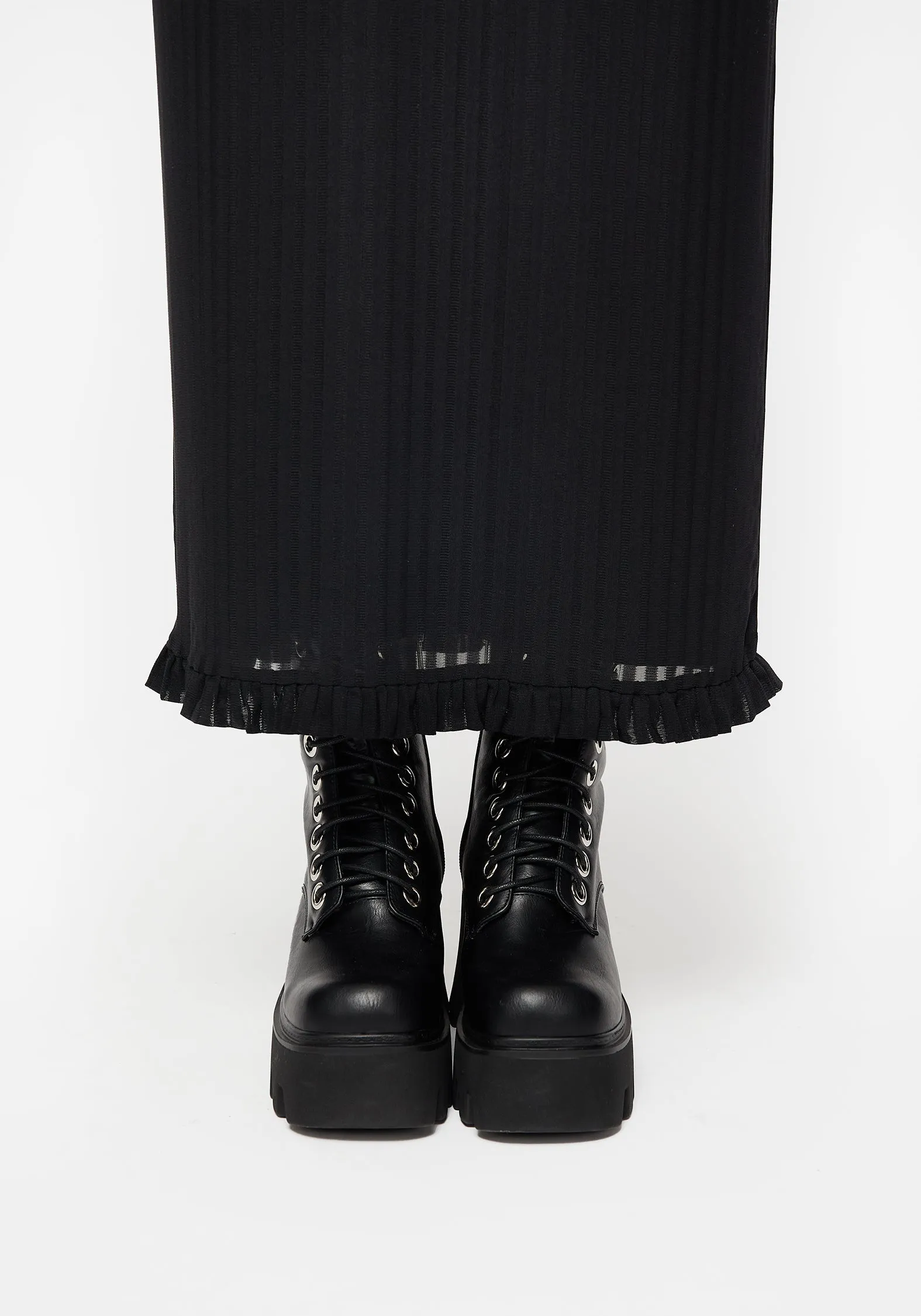 French Vibe Sophisticated Look Mourning Ruffle Detail Mesh Short Sleeve Maxi Dress