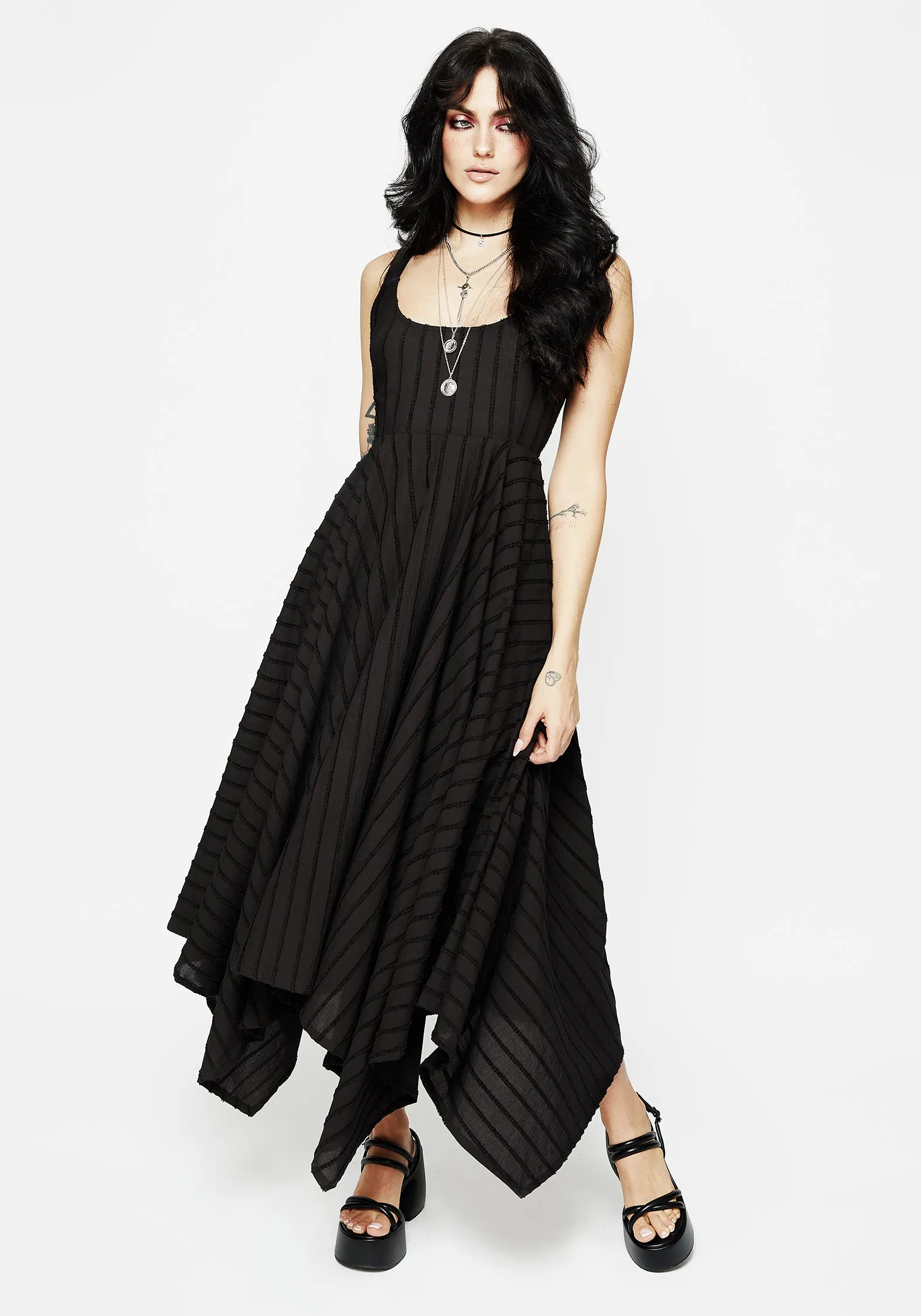 Blythe Handkerchief Hem Midaxi Dress Flattering Shape Design Flexible Comfort