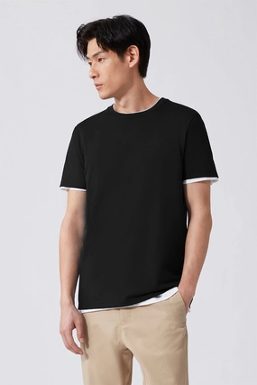 Sustainable Packaging Seasonal Comfort Style Super Soft Crew Neck T-Shirt | Black BKFD01