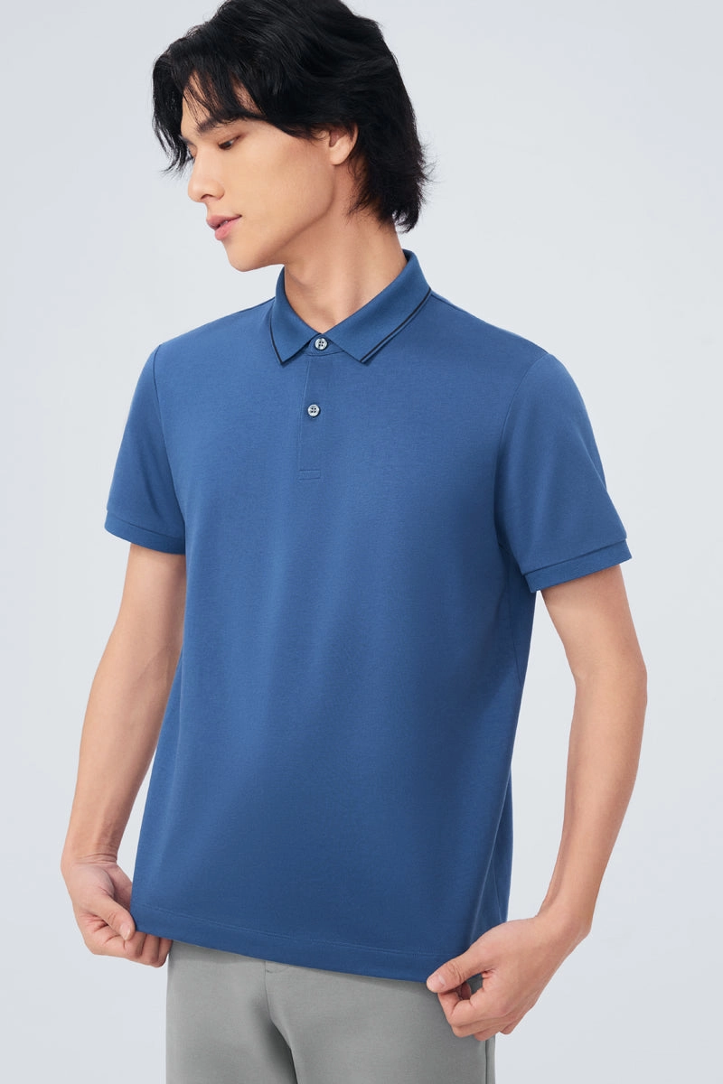 Effortless Look Super Soft Pique Tipped Polo | Blue NYE075