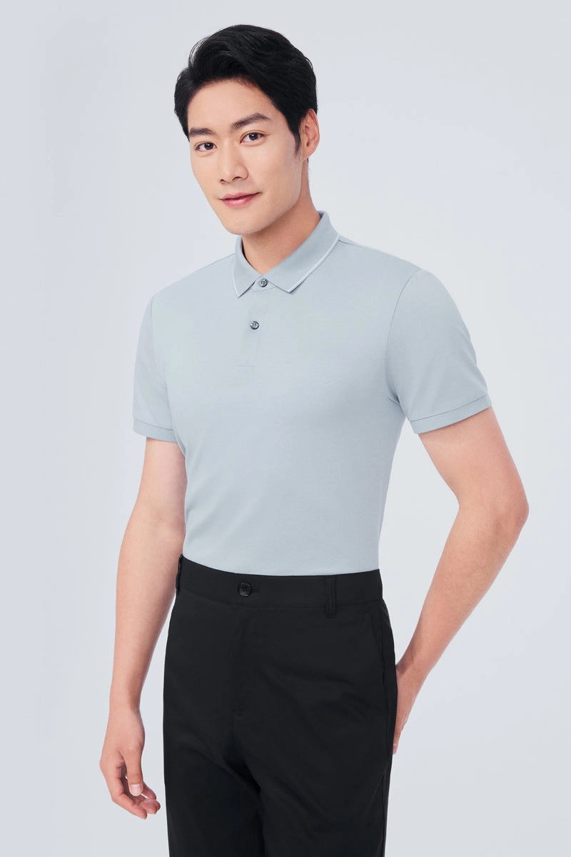 Chic Look Super Soft Pique Tipped Polo | Grey Blue BLE251