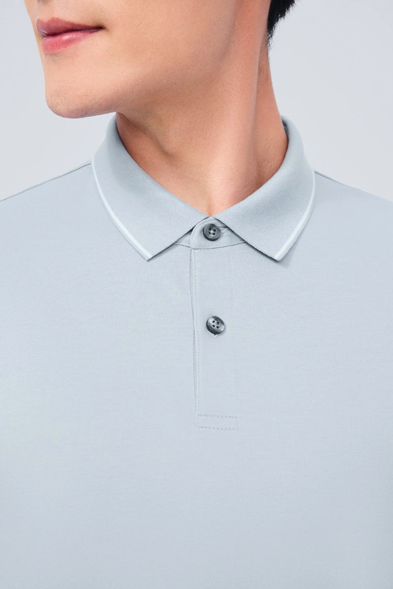 Super Soft Pique Tipped Polo | Grey Blue BLE251 Non Iron Finish Casual Vibe