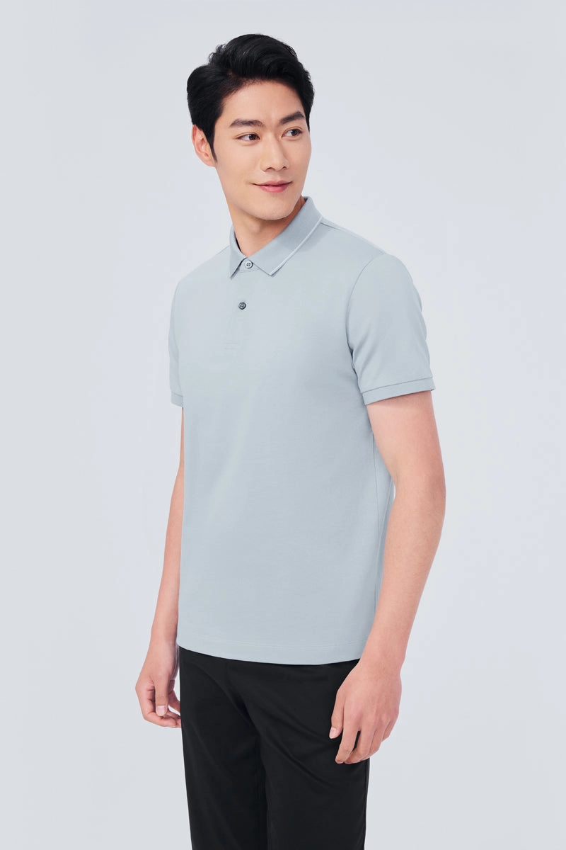 Chic Comfort Lightweight Weave Super Soft Pique Tipped Polo | Grey Blue BLE251