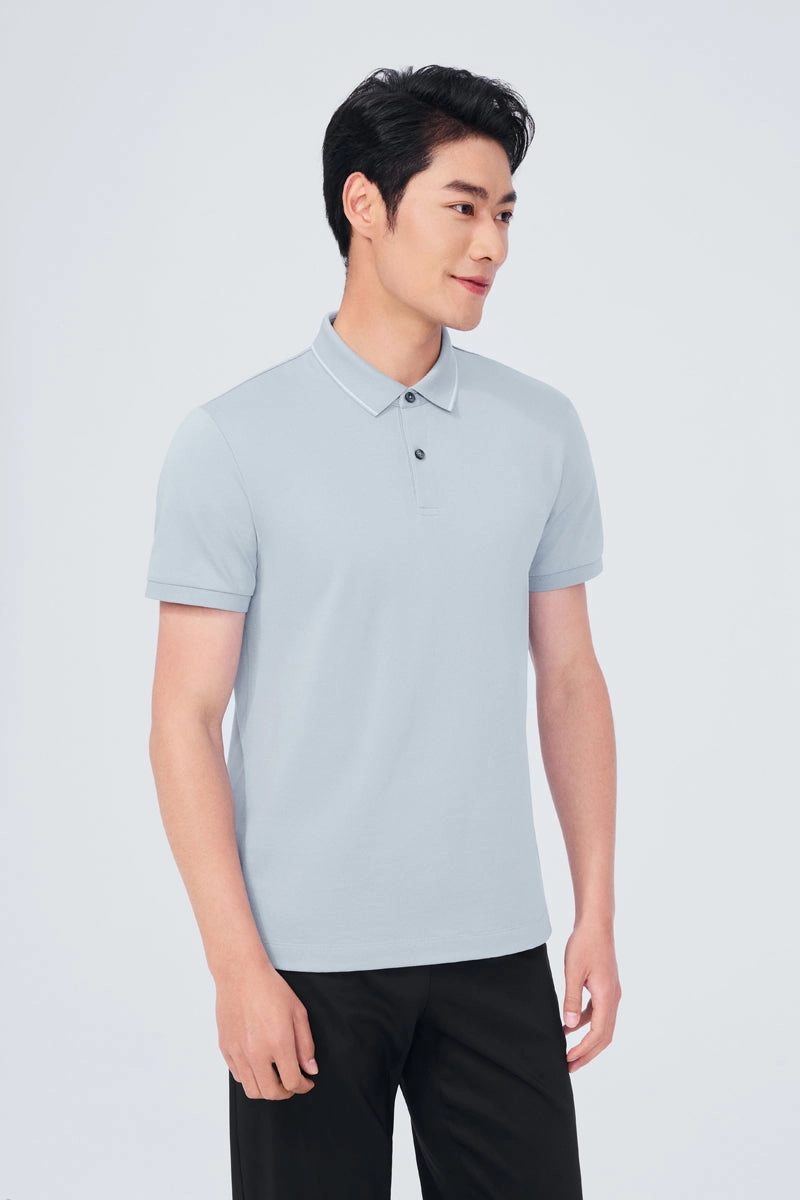 Elegant Top Golf Style Super Soft Pique Tipped Polo | Grey Blue BLE251