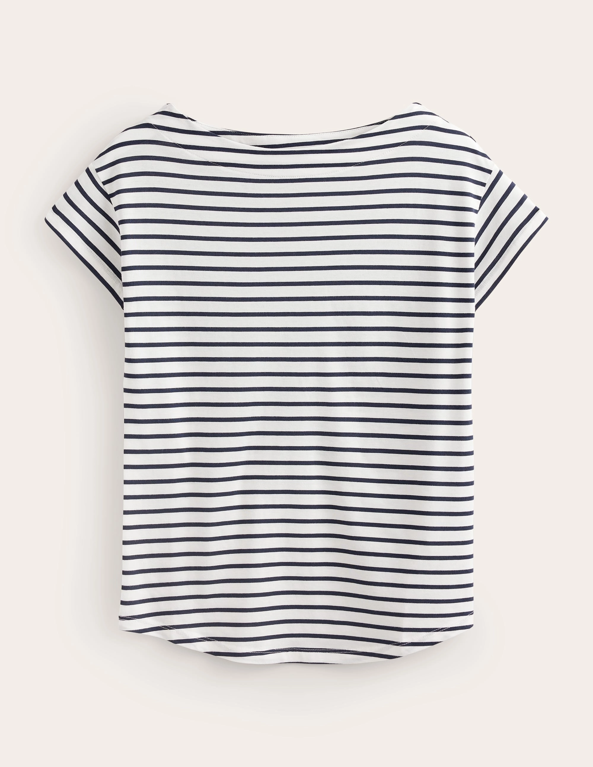 Supersoft Boat Neck T-Shirt-Ivory, Navy Stripe FlexibleNecklineOptions Layered Look Sustainable Waterproofing